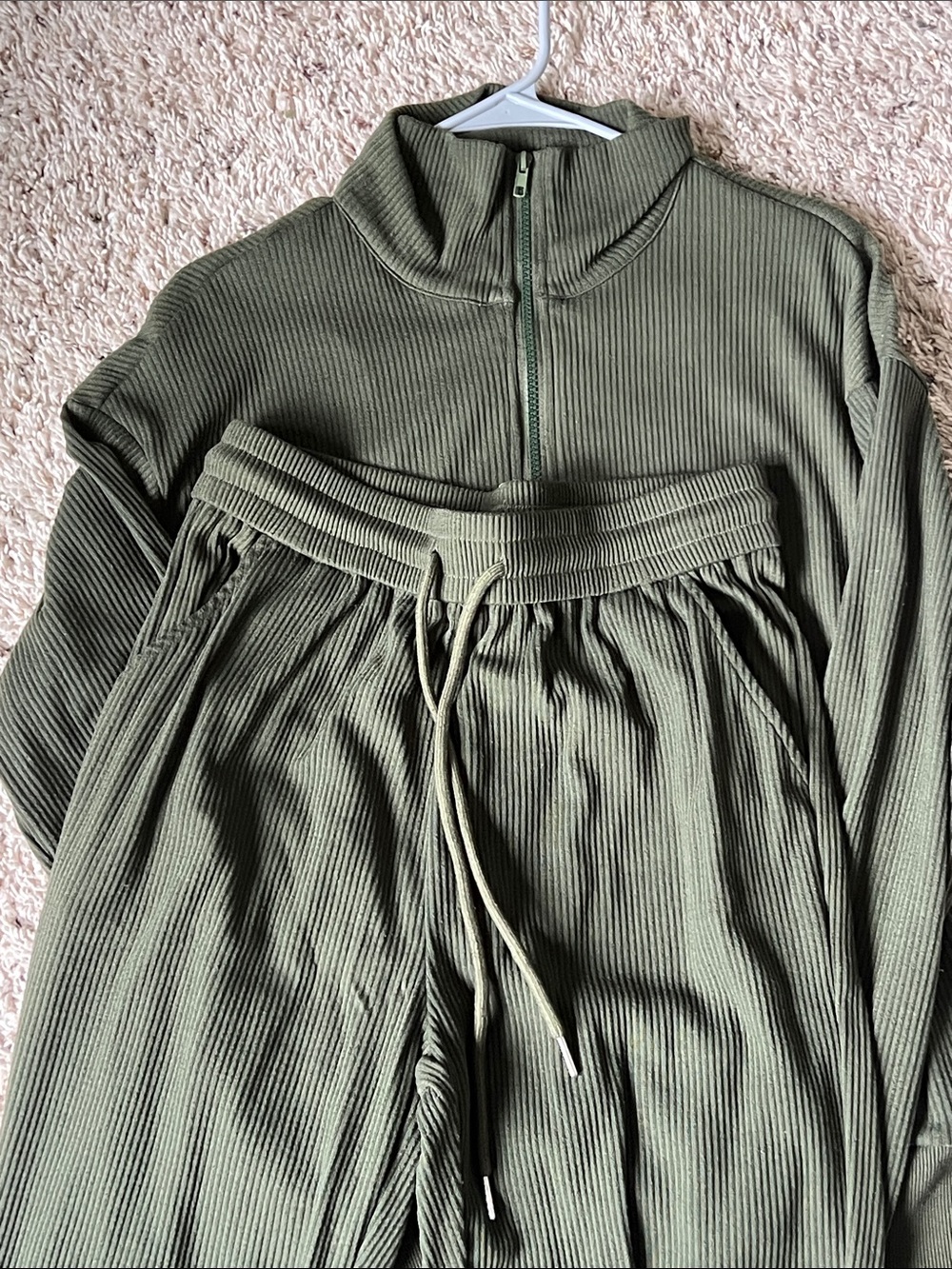 Olive Ribbed Zip-Neck Jumpsuit - Picture 5 of 6
